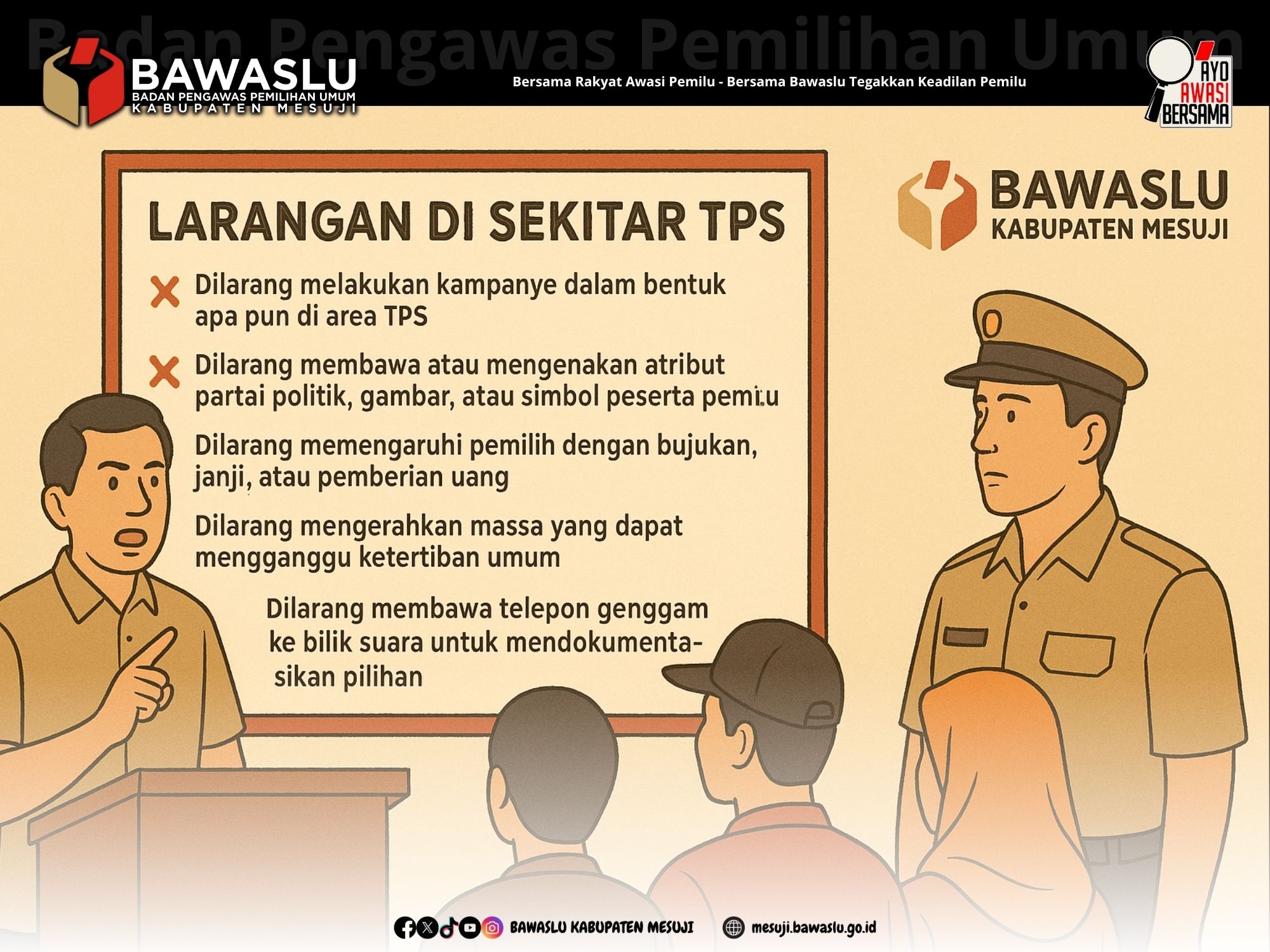 Bawaslu Mesuji Tegaskan Larangan di Sekitar TPS