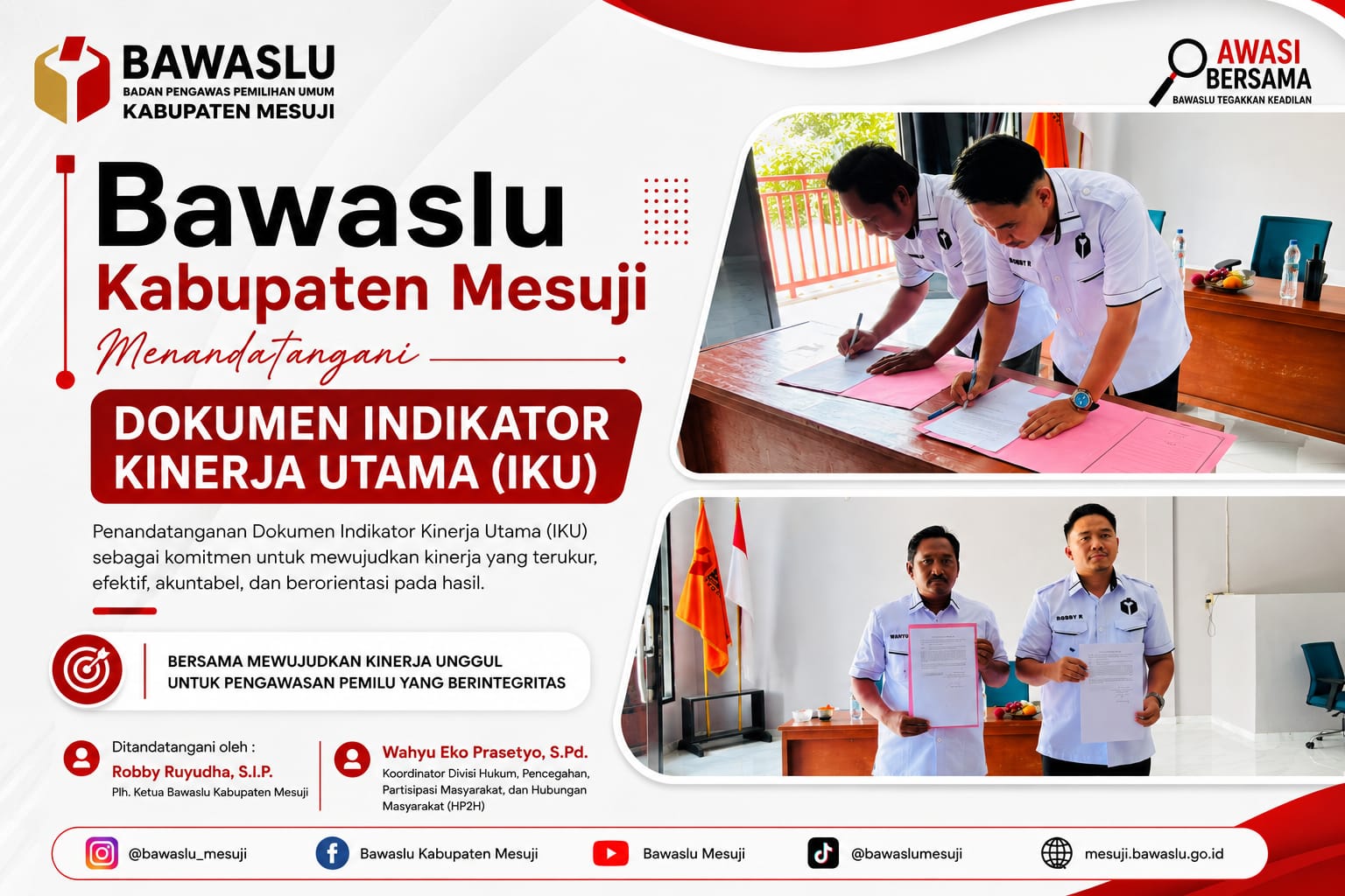 Bawaslu Kabupaten Mesuji Menandatangani Dokumen Indikator Kinerja Utama (IKU)