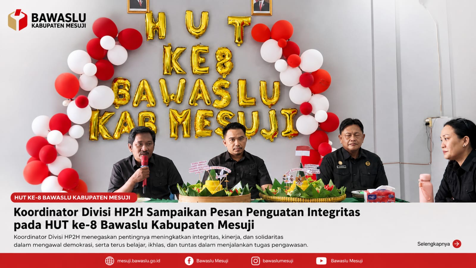 Koordinator Divisi HP2H Sampaikan Pesan Penguatan Integritas pada HUT ke-8 Bawaslu Kabupaten Mesuji